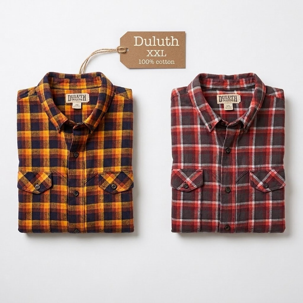 Duluth Trading Co Plaid Flannel Button Down 2XL Tall Lot 2 Workwear Gorpcore